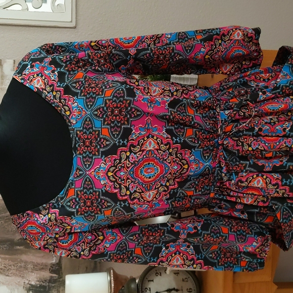 Band of Gypsies 3/4 length sleeve mandala type print dress with pockets sz XS - Picture 2 of 5